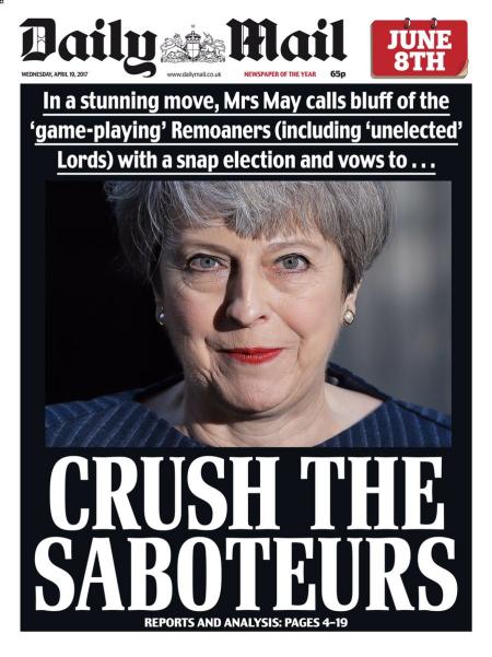 Daily Mail front page with headline crush the saboteurs