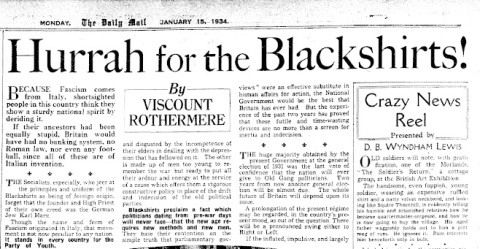 Mail's Hurrah for the Blackshirts headline