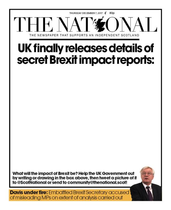 on blank page paper has headline stating UK finally releases details of secret Brexit impact reports
