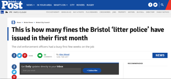 sub-heading under headline reads the civil enforcement officers had a busy first few weeks on the job