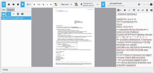 Gimagereader in action on Italian language PDF