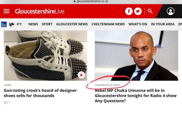 Header for piece about Chuka Umunna reads Conservatives
