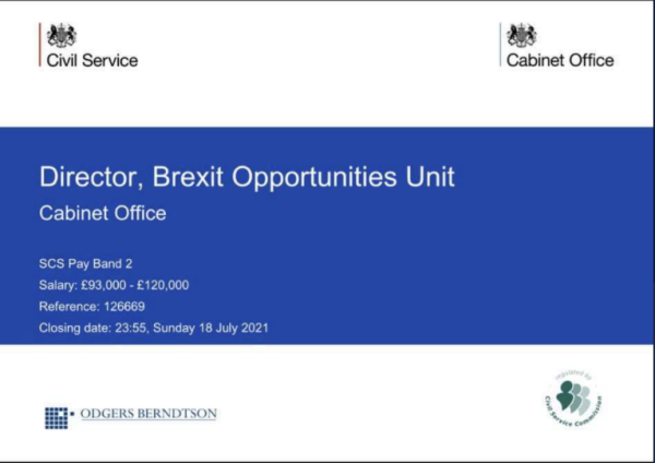 Recruitment advertisement for a Director of the Cabinet Office's Brexit Opportunities Unit