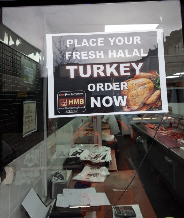 Poster reads place your fresh halal turkey order now