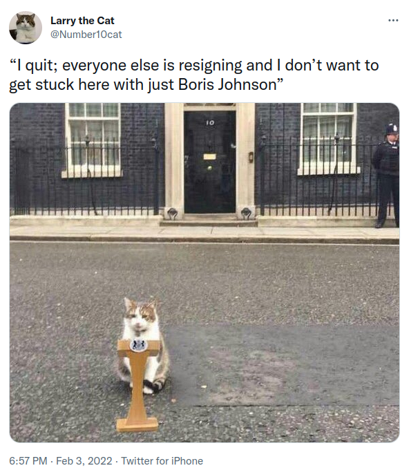 Tweet alleged to come from Larry the Downing Street Cat announcing his resignation