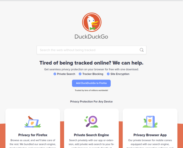 Screenshot of DuckDuckGo search engine