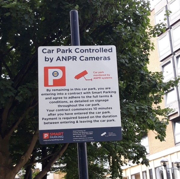 Sign warning of use of ANPR to control car park use