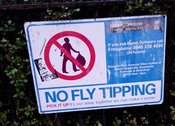 A4 sized no fly-tipping sign from Glasgow City Council