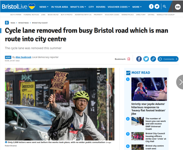 Cycle lane removed from busy Bristol road which is man route into city centre