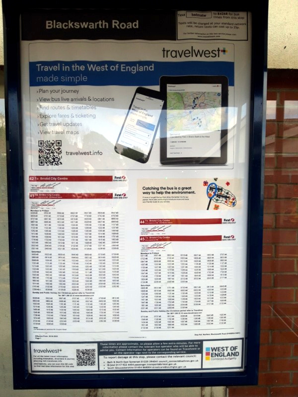 New timetable information at bus stop on Church Road Bristol