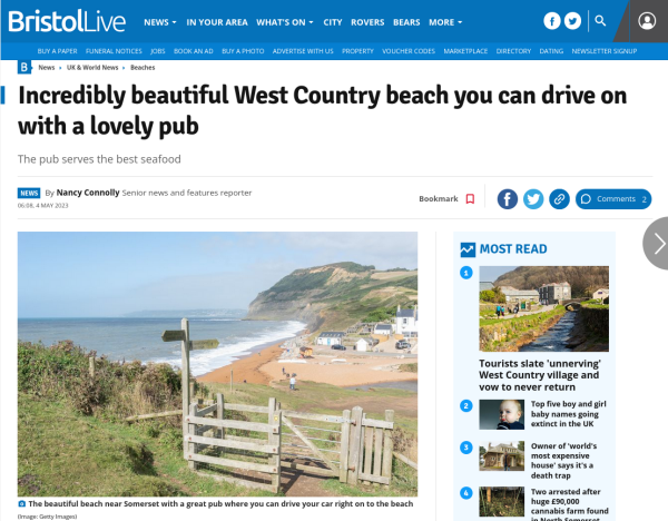 Headline - Incredibly beautiful West Country beach you can drive on with a lovely pub