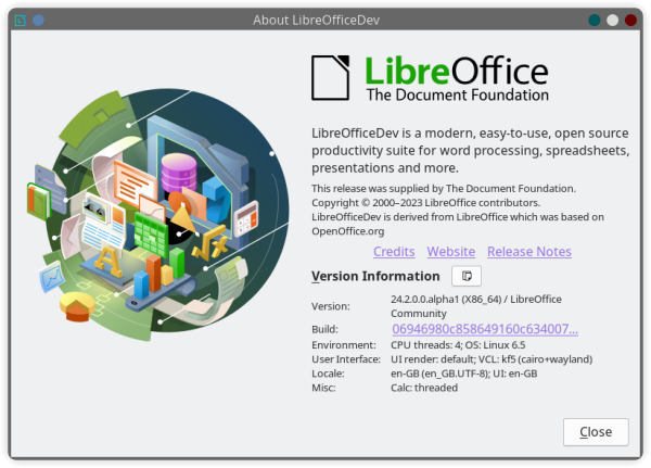LibreOffice 24.2 about panel