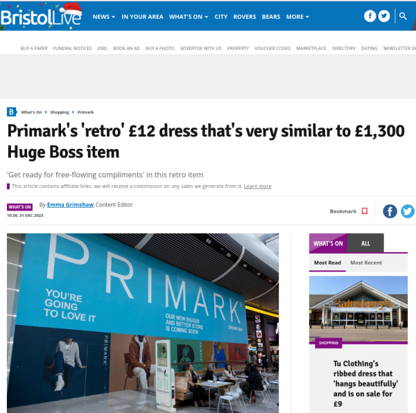 Headline - Primark's 'retro' £12 dress that's very similar to £1,300 Huge Boss item