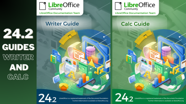 Graphic showing covers of new Writer and Calc guides