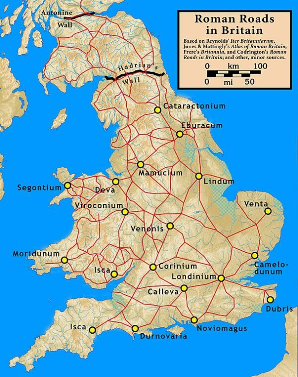 Major Roman roads in Britannia