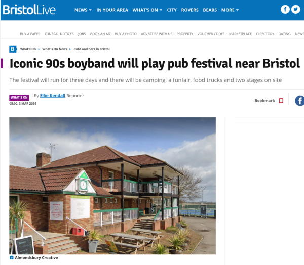 Headline reads Iconic 90s boyband will play pub festival near Bristol