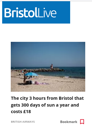 Headline - The city 3 hours from Bristol that gets 300 days of sun a year and costs £18