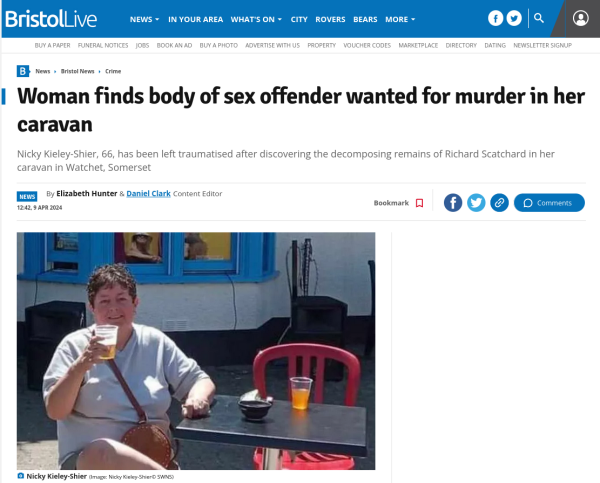 Headline - Woman finds body of sex offender wanted for murder in her caravan