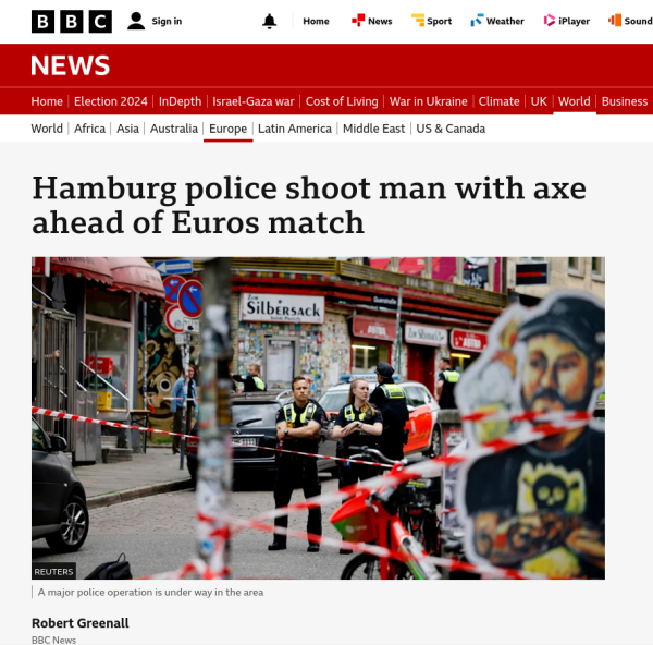 Headline - Hamburg police shoot man with axe ahead of Euros match