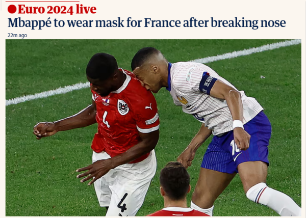 Headline - Mbappé to wear mask for France after breaking nose?