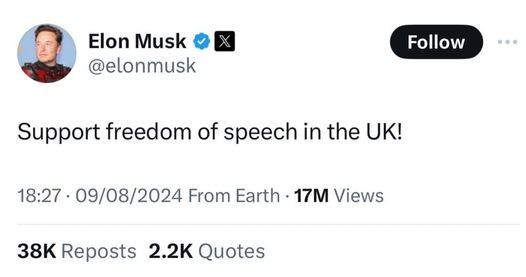 Post reads: Support freedom of speech in the UK