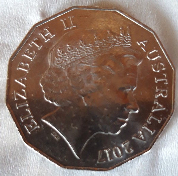 Australian 50 cents piece showing the profile of someone who called herself Elizabeth the second