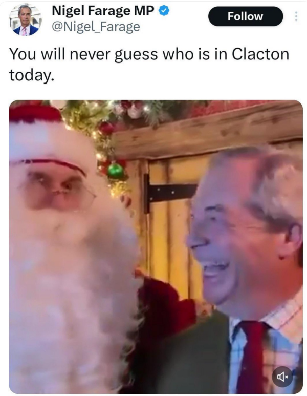 Post reads You will never guess who is in Clacton today.