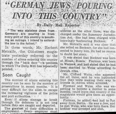 Headline - German Jews pouring into this country