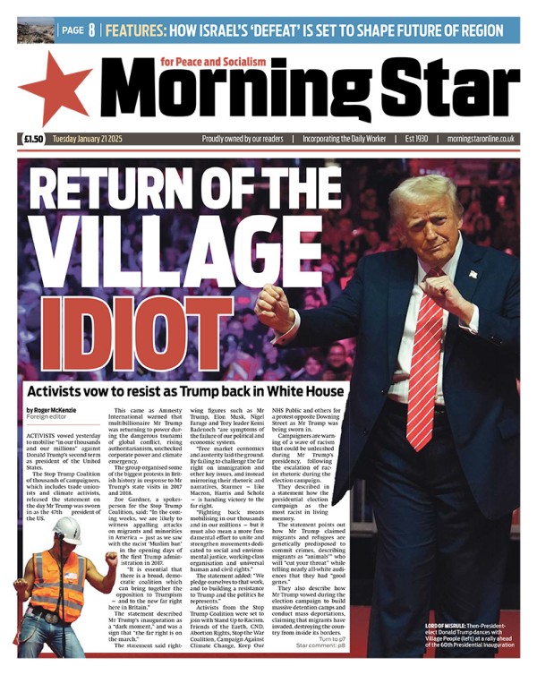 Headline reads Return of the village idiot