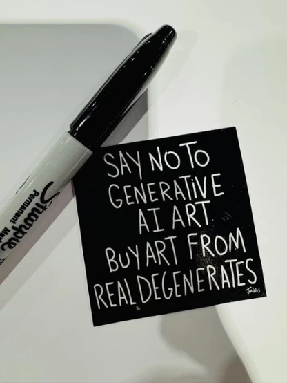 Message reads Say no to generative AI art. Buy art from a real degenerate.