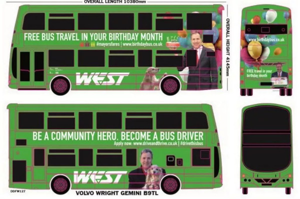 Image of the Norris' unlawful bus wrap