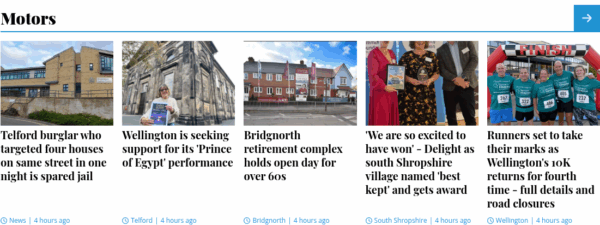 Screenshot of Motors  news section of Shropshire Star