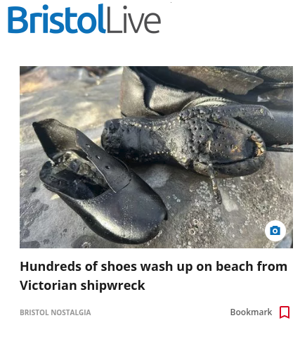 Hundreds of shoes wash up on beach from Victorian shipwreck