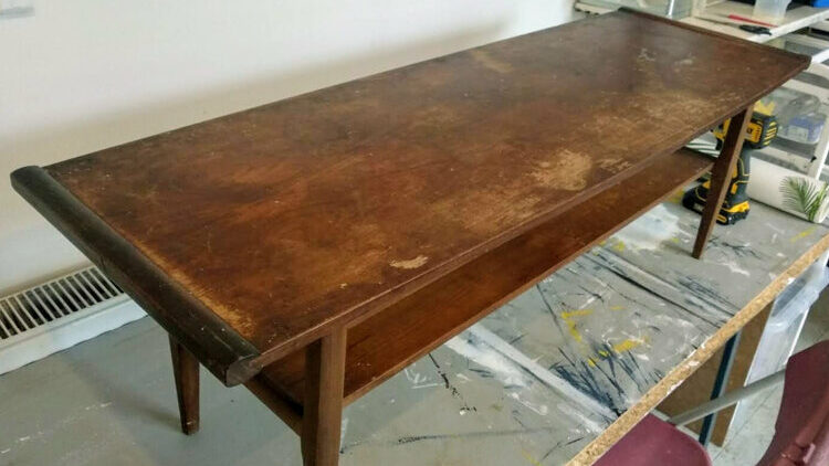 Before - coffee table with damaged surface